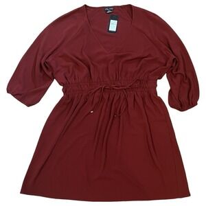 NWT City Chic Dress Size 14‎ Tunic Desire Henna Red Drawstring Waist 3/4 Sleeve
